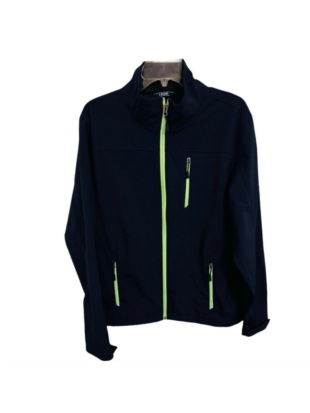 Izod Men's Full Zip Jacket Medium Navy Neon Green